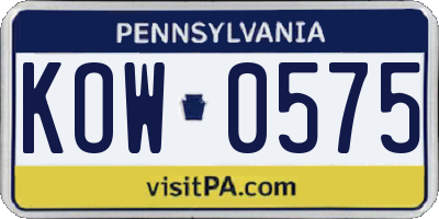 PA license plate KOW0575