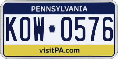 PA license plate KOW0576