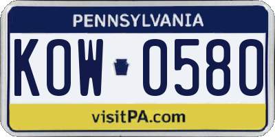 PA license plate KOW0580