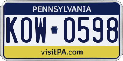 PA license plate KOW0598