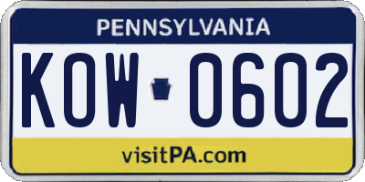 PA license plate KOW0602