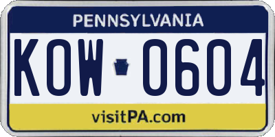 PA license plate KOW0604