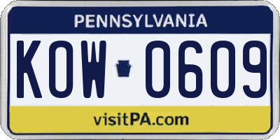 PA license plate KOW0609