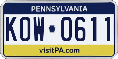 PA license plate KOW0611