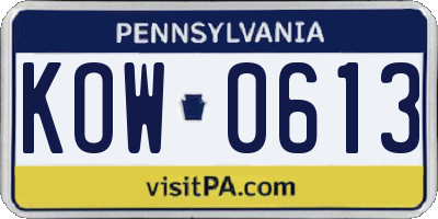 PA license plate KOW0613