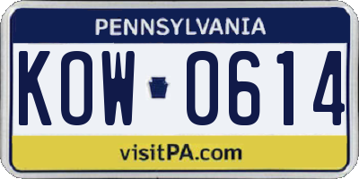 PA license plate KOW0614