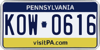 PA license plate KOW0616