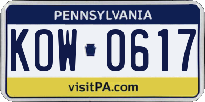 PA license plate KOW0617