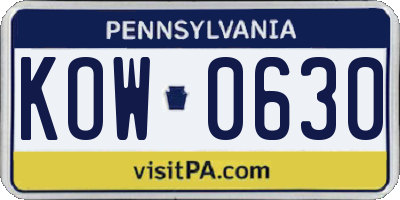 PA license plate KOW0630