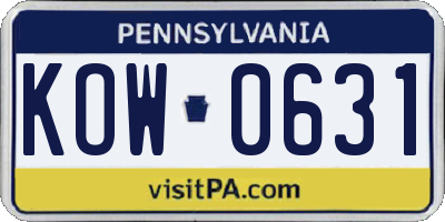 PA license plate KOW0631