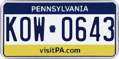 PA license plate KOW0643