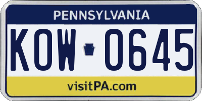PA license plate KOW0645