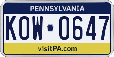 PA license plate KOW0647
