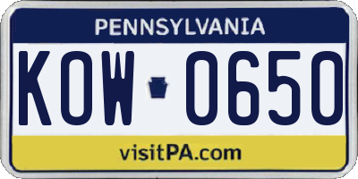 PA license plate KOW0650
