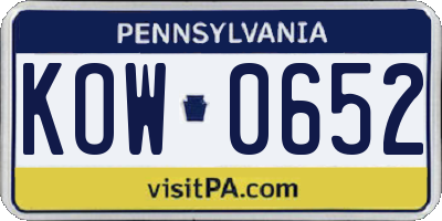 PA license plate KOW0652