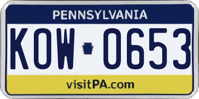 PA license plate KOW0653