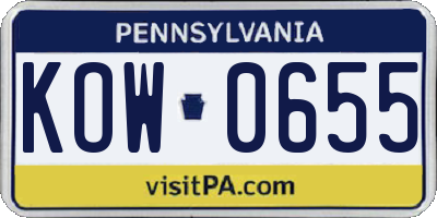 PA license plate KOW0655