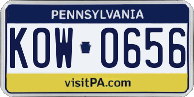 PA license plate KOW0656