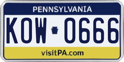 PA license plate KOW0666