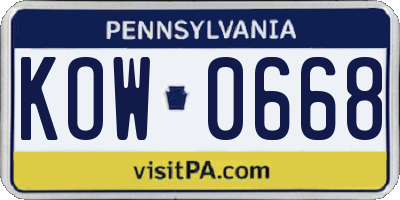 PA license plate KOW0668