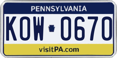 PA license plate KOW0670