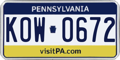 PA license plate KOW0672