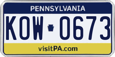 PA license plate KOW0673