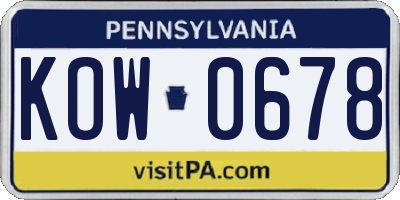 PA license plate KOW0678
