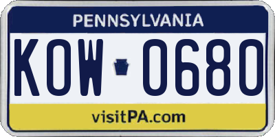 PA license plate KOW0680
