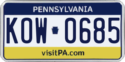 PA license plate KOW0685