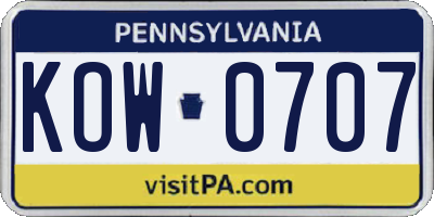 PA license plate KOW0707