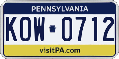 PA license plate KOW0712