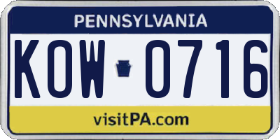 PA license plate KOW0716