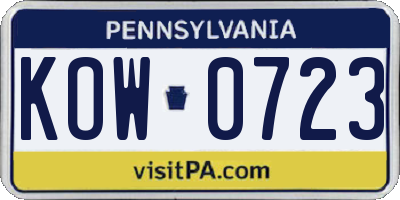 PA license plate KOW0723