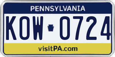 PA license plate KOW0724