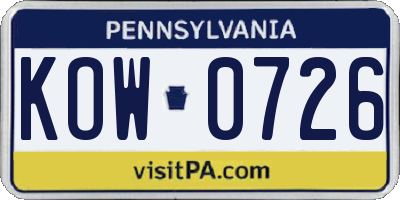 PA license plate KOW0726