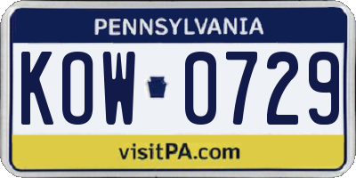 PA license plate KOW0729