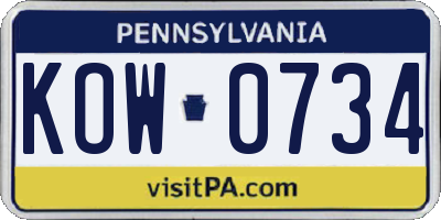 PA license plate KOW0734