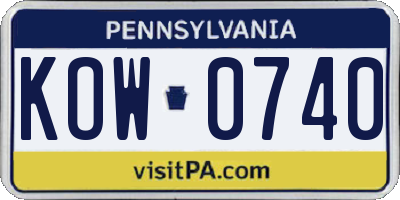 PA license plate KOW0740