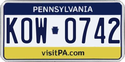 PA license plate KOW0742