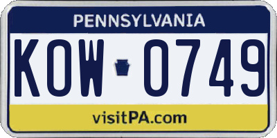 PA license plate KOW0749