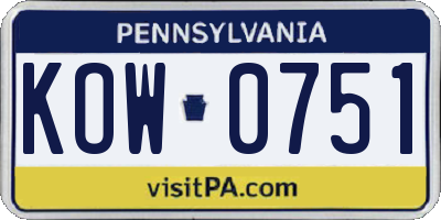 PA license plate KOW0751