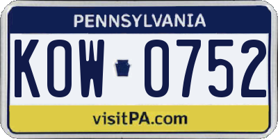 PA license plate KOW0752