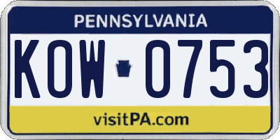 PA license plate KOW0753