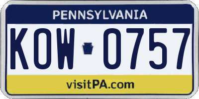 PA license plate KOW0757