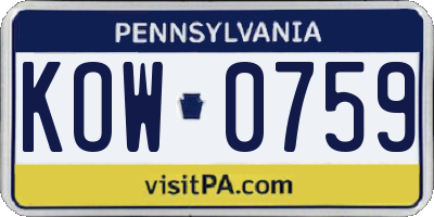 PA license plate KOW0759