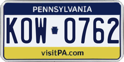 PA license plate KOW0762