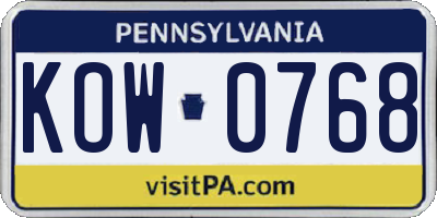 PA license plate KOW0768