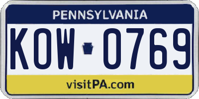 PA license plate KOW0769