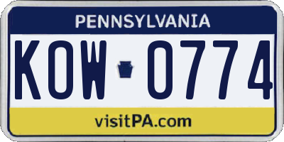 PA license plate KOW0774